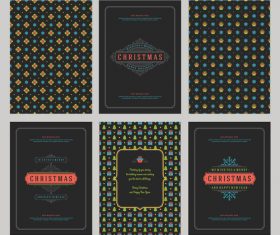 Christmas card with pattern and labels vector kit 02