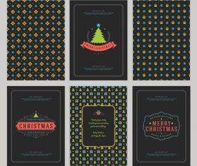 Christmas card with pattern and labels vector kit 03