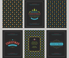Christmas card with pattern and labels vector kit 06