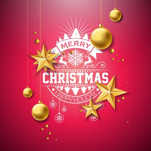 Christmas golden baubles with new year festvial background vector 01