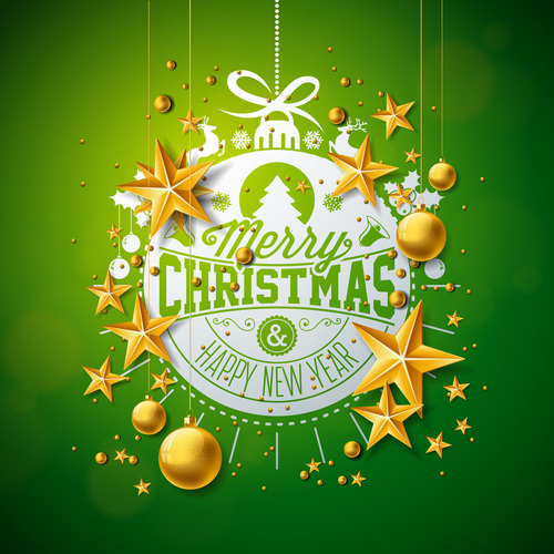 Christmas golden baubles with new year festvial background vector 02