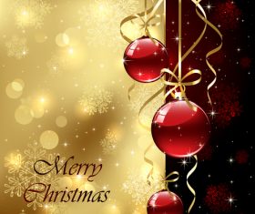 Christmas golden with red background and baubles vector