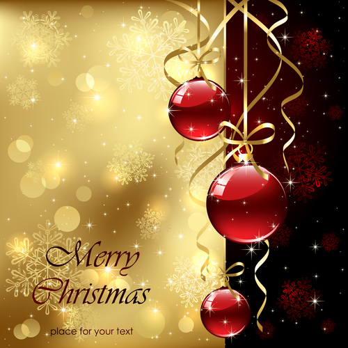 Christmas golden with red background and baubles vector
