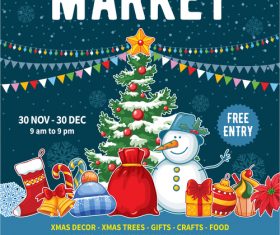 Christmas market poster template vectors 02
