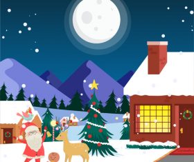 Christmas night santa claus vector illustration