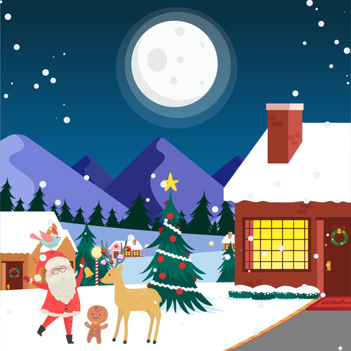 Christmas night santa claus vector illustration