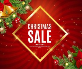 Christmas sale background red with golden frame vector