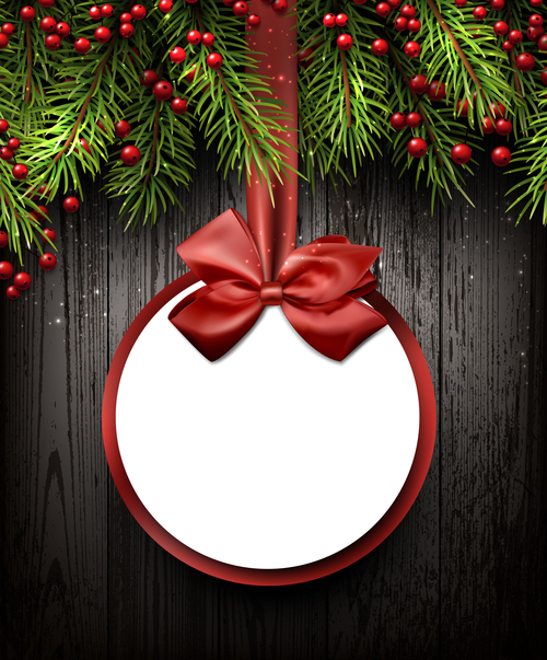 Christmas tag card with wood xmas background vector