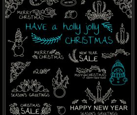 Christmas with new year hand drawn ornaments vector set 03