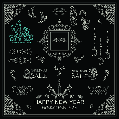 Christmas with new year hand drawn ornaments vector set 07