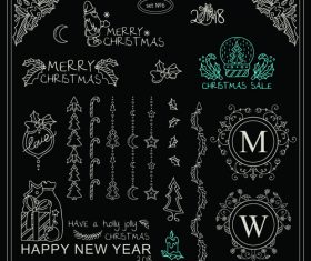 Christmas with new year hand drawn ornaments vector set 08
