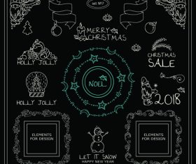 Christmas with new year hand drawn ornaments vector set 09