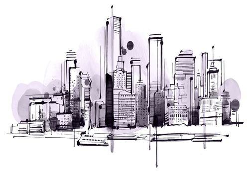 City skyline hand drawn vectors 01