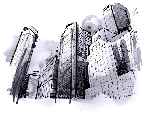 City skyline hand drawn vectors 03