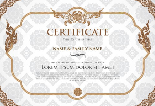 Classical styles certificates template vector 02