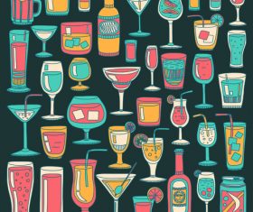Cocktails with drank pattern illustration vector 01