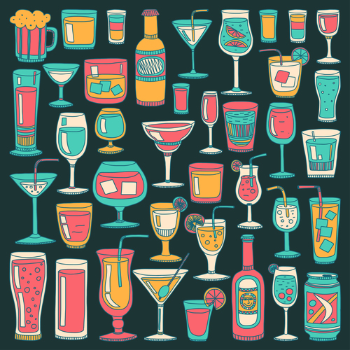 Cocktails with drank pattern illustration vector 01