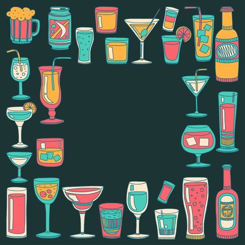 Cocktails with drank pattern illustration vector 02