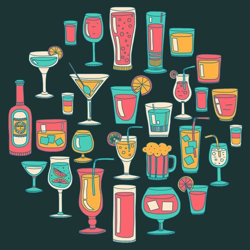 Cocktails with drank pattern illustration vector 04