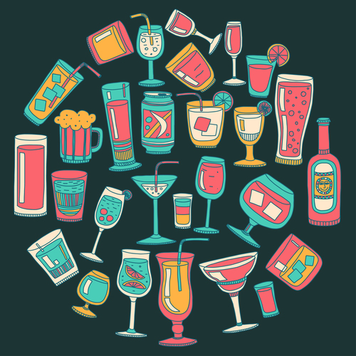Cocktails with drank pattern illustration vector 05