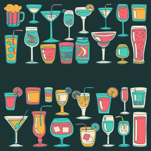 Cocktails with drank pattern illustration vector 07