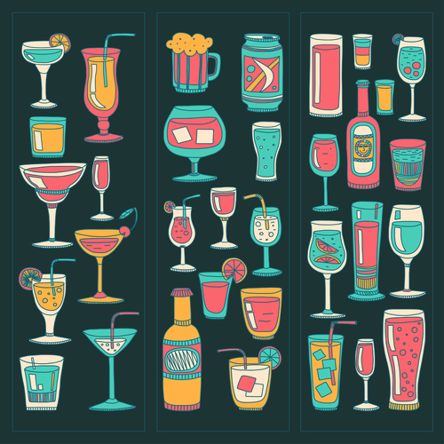 Cocktails with drank pattern illustration vector 08