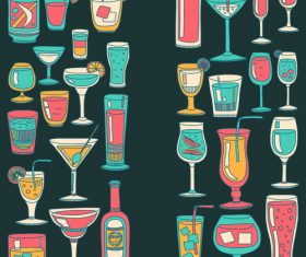 Cocktails with drank pattern illustration vector 09