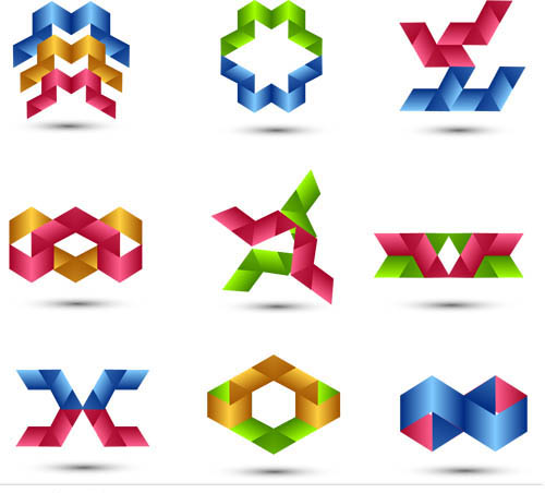 Colored Ribbon logos design vectors