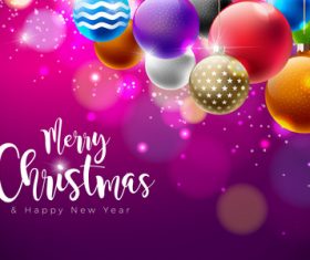 Colored christmas balls with purple new year background vector