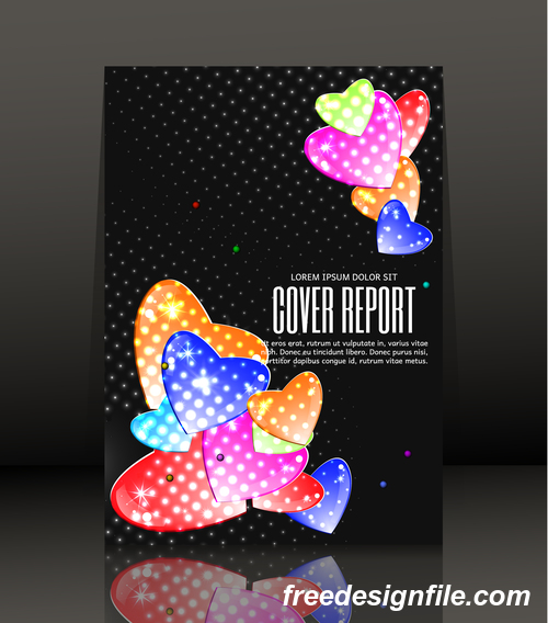 Colored heart with black report cover vector 01