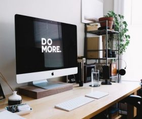 Computer on study desk Stock Photo