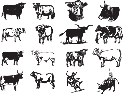 Cows and Bulls silhouette 1 vector
