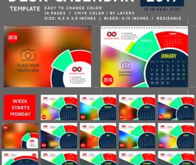 Creative desk calendar 2019 vector template 04