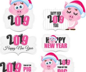 Cute 2019 new year labels vector