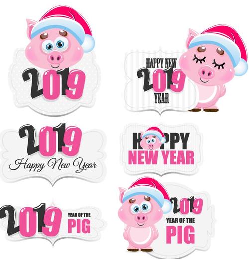 Cute 2019 new year labels vector