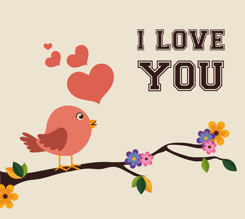 Cute bird with love vector background 02