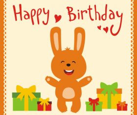 Cute cartoon animal with birthday card vector set 01