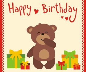 Cute cartoon animal with birthday card vector set 03
