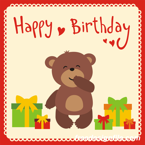 Cute cartoon animal with birthday card vector set 03 free download