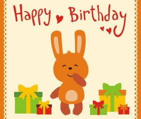 Cute cartoon animal with birthday card vector set 04