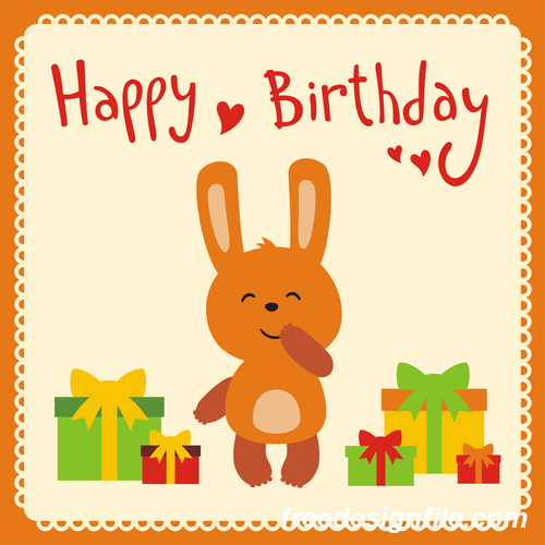 Cute cartoon animal with birthday card vector set 04