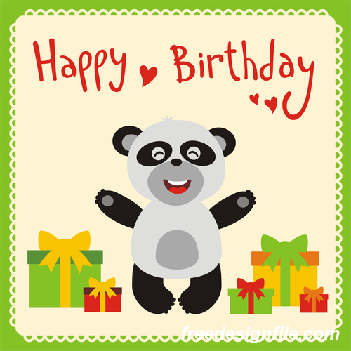Cute cartoon animal with birthday card vector set 05