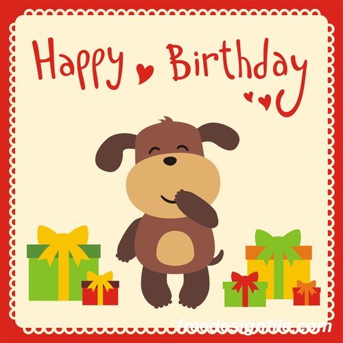 Cute cartoon animal with birthday card vector set 07 free download