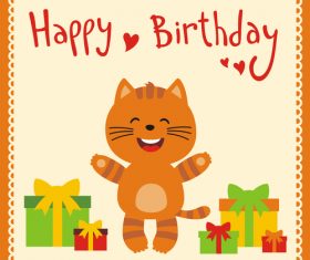 Cute cartoon animal with birthday card vector set 09