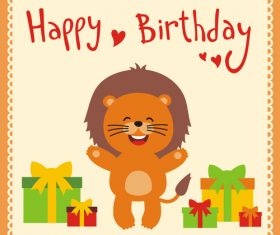 Cute cartoon animal with birthday card vector set 11