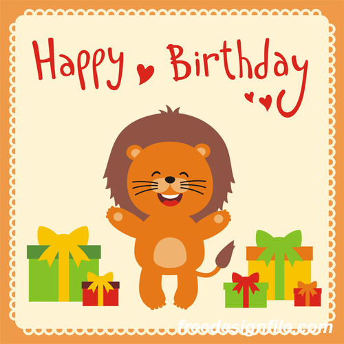 Cute cartoon animal with birthday card vector set 11