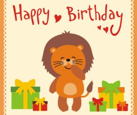 Cute cartoon animal with birthday card vector set 12