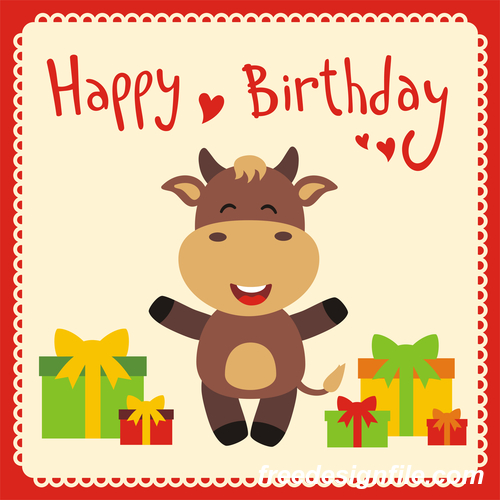Cute cartoon animal with birthday card vector set 13