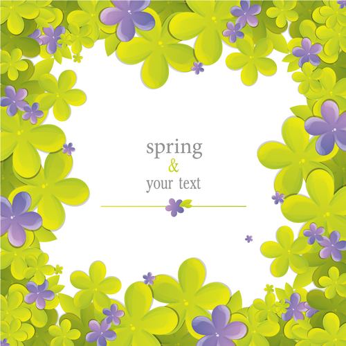Cute flower with spring card vector set 02