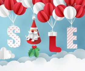 Cute paper balloons with christmas sale design vector